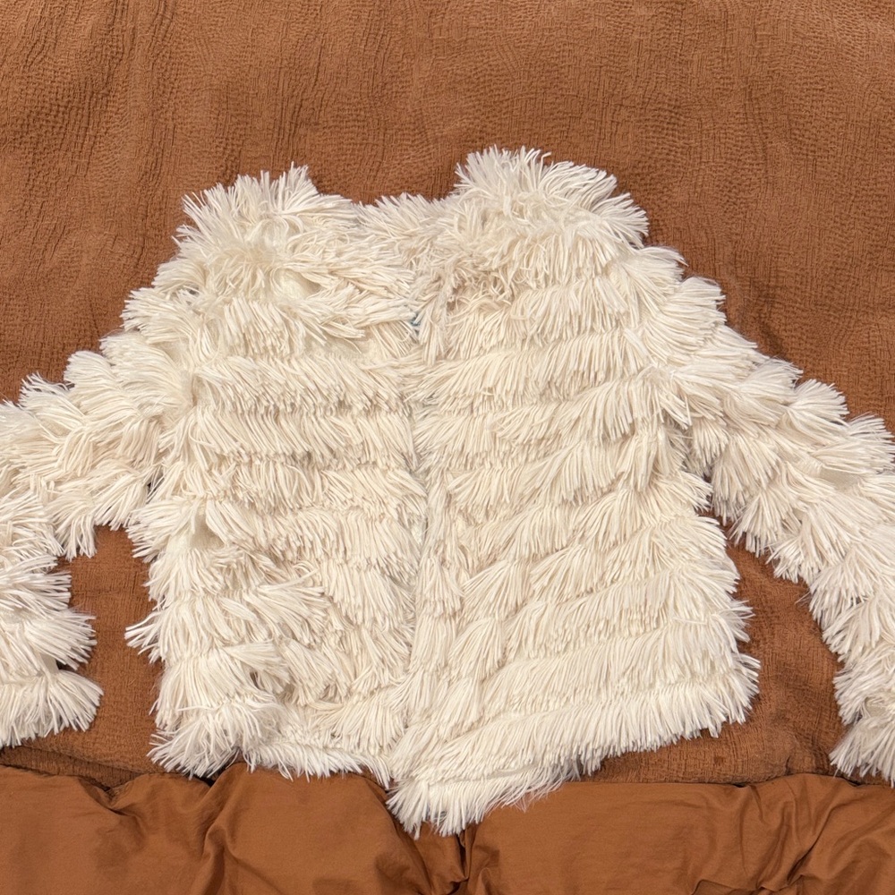 She + Sky Cream Textured Fringe Jacket